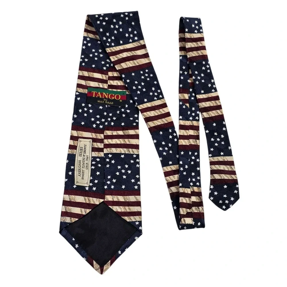 TANGO by MAX RAAB Americana Starry Flowers of Liberty Silk Necktie Red Blue USA